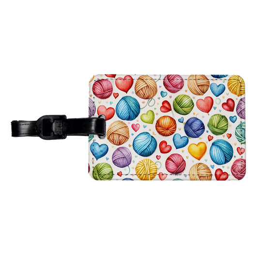 Yarn Knitting Crochet Balls Hearts Watercolor Travel Faux Leather Luggage Tag