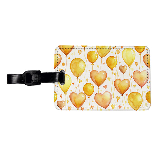 Yellow Balloons Hearts Watercolor Travel Faux Leather Luggage Tag