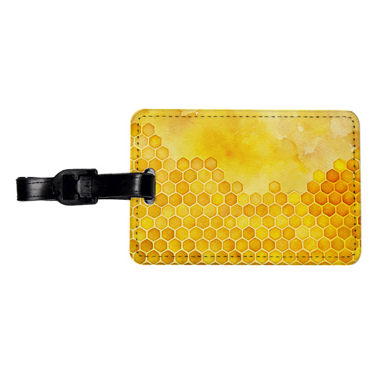 Yellow Honeycomb Background Watercolor Travel Faux Leather Luggage Tag