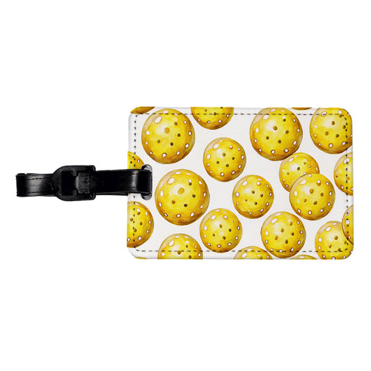 Yellow Pickleballs Watercolor Travel Faux Leather Luggage Tag