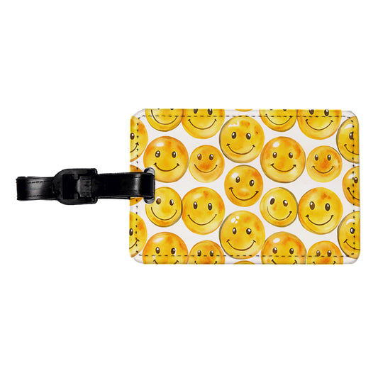 Yellow Smile Faces Watercolor Travel Faux Leather Luggage Tag