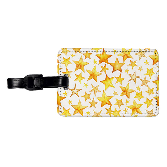 Yellow Stars Watercolor Travel Faux Leather Luggage Tag