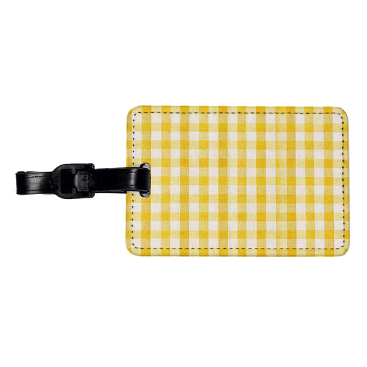Yellow White Gingham Watercolor Travel Faux Leather Luggage Tag