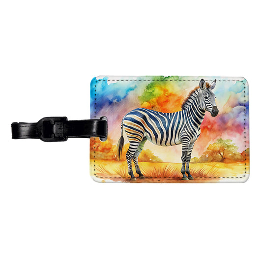 Zebra African Plain Watercolor Design Travel Faux Leather Luggage Tag