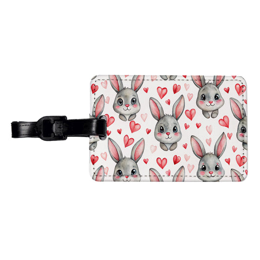 Adorable Gray Bunnies And Hearts Travel Faux Leather Luggage Tag