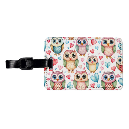 Adorable Owls And Hearts Travel Faux Leather Luggage Tag