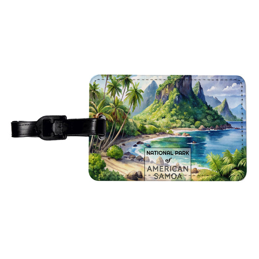 American Samoa National Park Watercolor Travel Faux Leather Luggage Tag