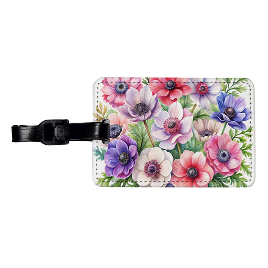 Anemone Flowers Watercolor Travel Faux Leather Luggage Tag