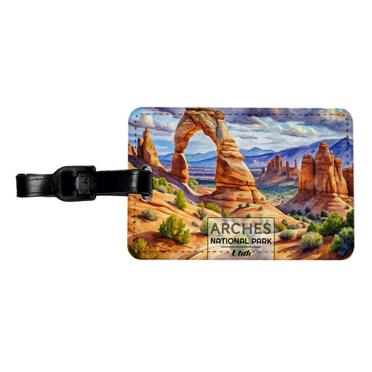 Arches National Park Utah Watercolor Travel Faux Leather Luggage Tag