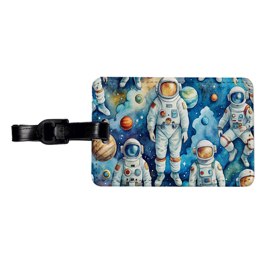 Astronauts In Space Watercolor Travel Faux Leather Luggage Tag