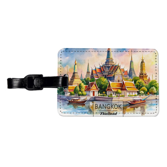 Bangkok Thailand Travel City Watercolor Travel Faux Leather Luggage Tag