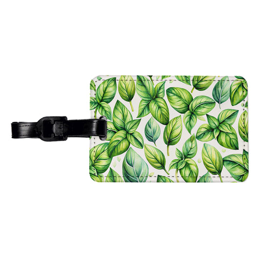 Basil Herbs Watercolor Travel Faux Leather Luggage Tag