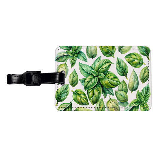 Basil Leaves Watercolor Travel Faux Leather Luggage Tag