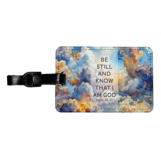 Be Still Know That I Am God Clouds Heavens Psalm Christian Inspirational Travel Faux Leather Luggage Tag