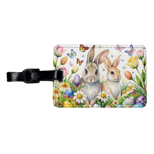 Beautiful Easter Bunnies Rabbits Eggs Flowers Travel Faux Leather Luggage Tag