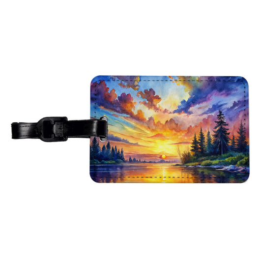 Beautiful Sunrise Watercolor Travel Faux Leather Luggage Tag