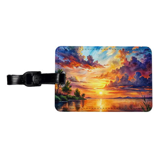 Beautiful Sunset Watercolor Travel Faux Leather Luggage Tag