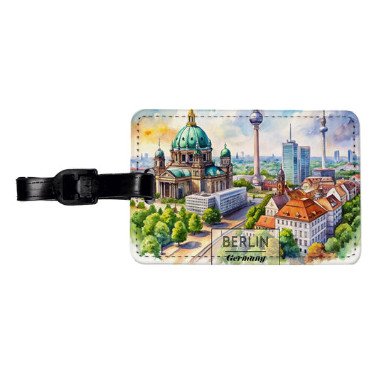 Berlin Germany Travel City Watercolor Travel Faux Leather Luggage Tag