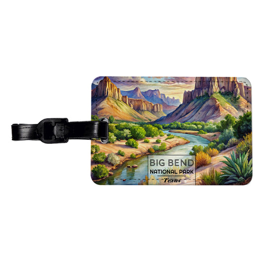 Big Bend National Park Texas Watercolor Travel Faux Leather Luggage Tag