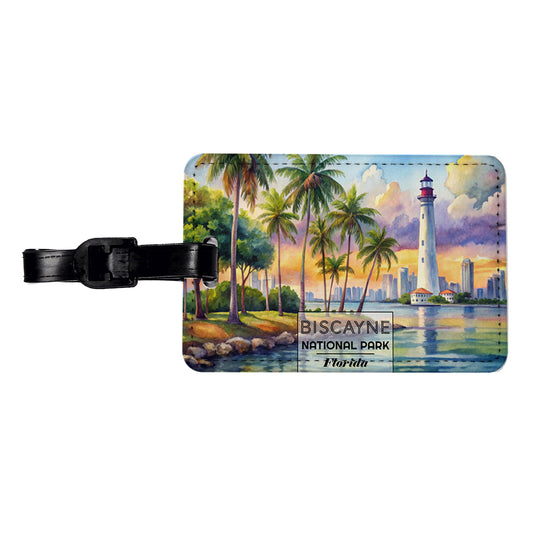 Biscayne National Park Florida Watercolor Travel Faux Leather Luggage Tag