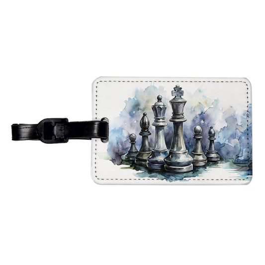 Black And White Chess Pieces Watercolor Travel Faux Leather Luggage Tag