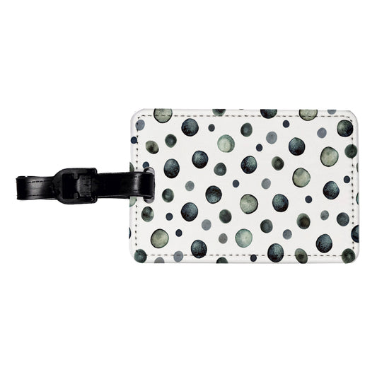 Black Polka Dots Fun White Background Travel Faux Leather Luggage Tag