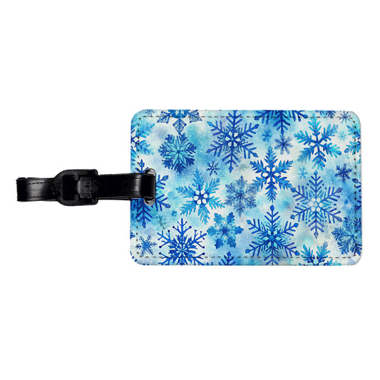 Blue Snowflakes Watercolor Travel Faux Leather Luggage Tag