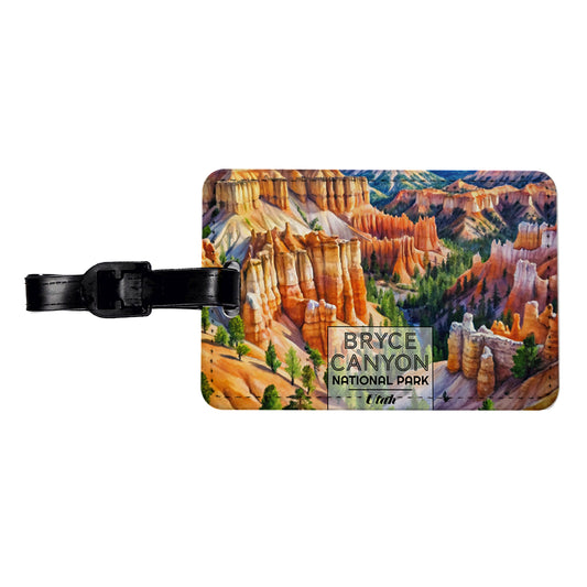 Bryce Canyon National Park Utah Watercolor Travel Faux Leather Luggage Tag
