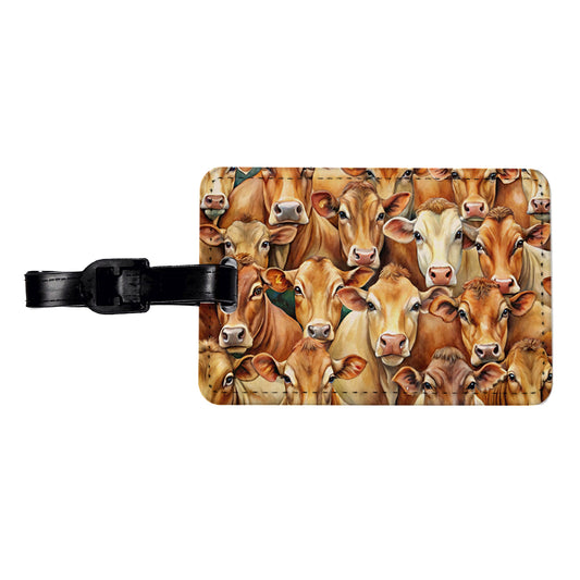 Bunch Of Brown Cow Faces Travel Faux Leather Luggage Tag