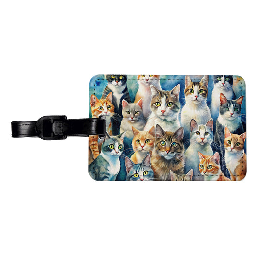 Bunch Of Cats Watercolor Travel Faux Leather Luggage Tag