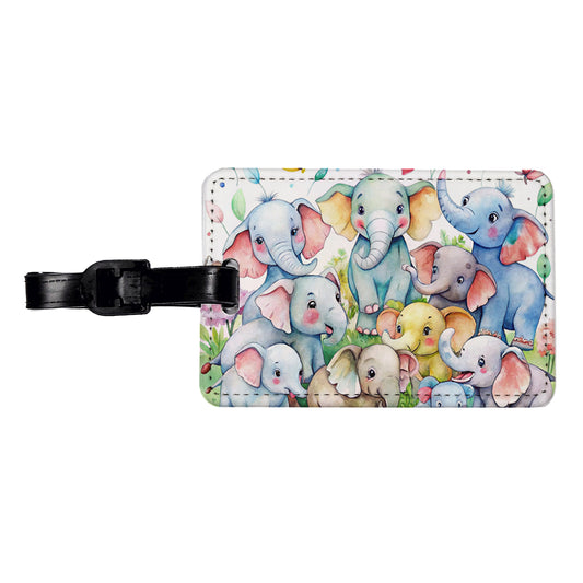 Bunch Of Cute Elephants Watercolor Travel Faux Leather Luggage Tag