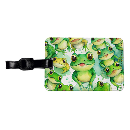 Bunch Of Cute Green Frogs Watercolor Travel Faux Leather Luggage Tag