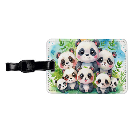 Bunch Of Cute Pandas Watercolor Travel Faux Leather Luggage Tag