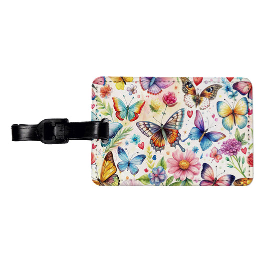 Butterflies Hearts Flowers Beautiful Watercolor Travel Faux Leather Luggage Tag