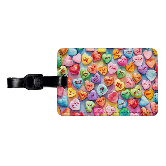 Candy Conversation Hearts Candy Valentine's Day Love Travel Faux Leather Luggage Tag