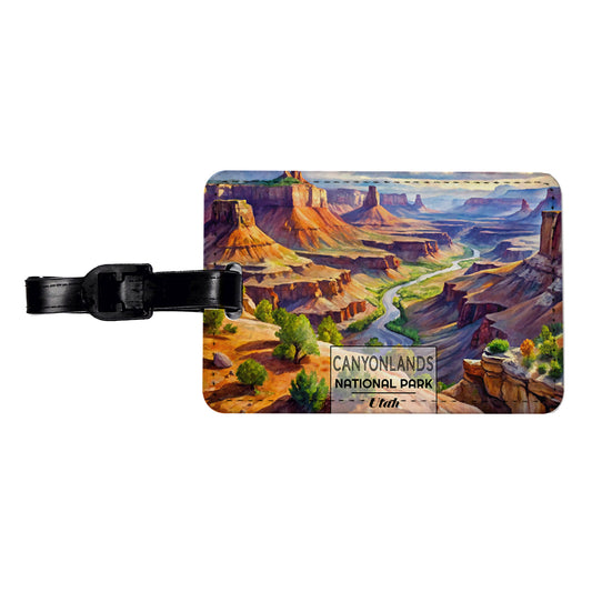Canyonlands National Park Utah Watercolor Travel Faux Leather Luggage Tag