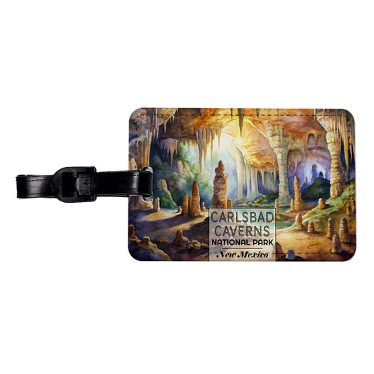 Carlsbad Caverns National Park New Mexico Watercolor Travel Faux Leather Luggage Tag