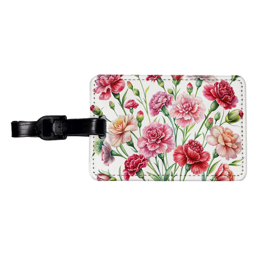 Carnations Flowers Watercolor Travel Faux Leather Luggage Tag