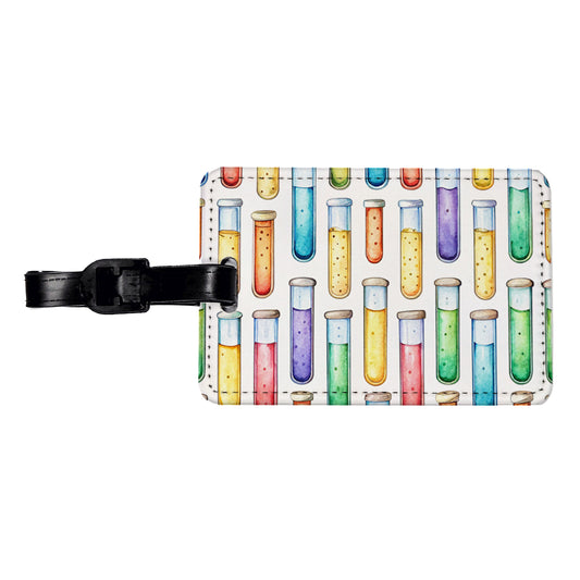 Cartoon Test Tubes Science Teacher Scientist Travel Faux Leather Luggage Tag