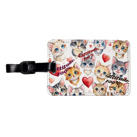 Cattitude 100 Percent Funny Cat Lovers Travel Faux Leather Luggage Tag