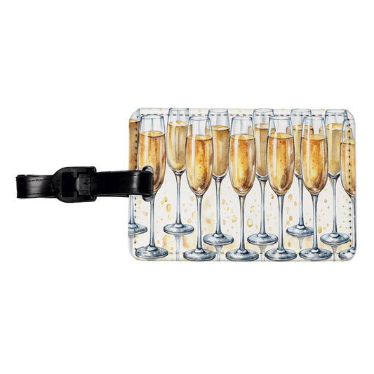 Champagne Glasses Travel Faux Leather Luggage Tag