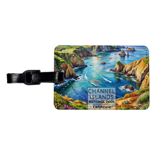 Channel Islands National Park California Watercolor Travel Faux Leather Luggage Tag