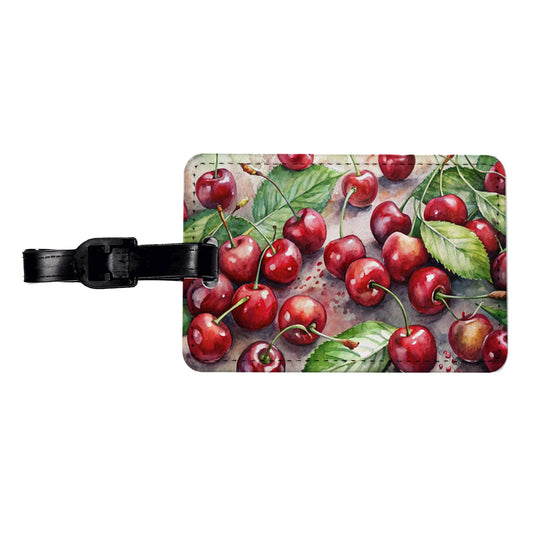 Cherries Fruit Watercolor Travel Faux Leather Luggage Tag