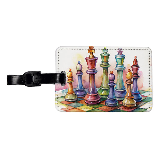 Chess Pieces Colorful Watercolor Travel Faux Leather Luggage Tag