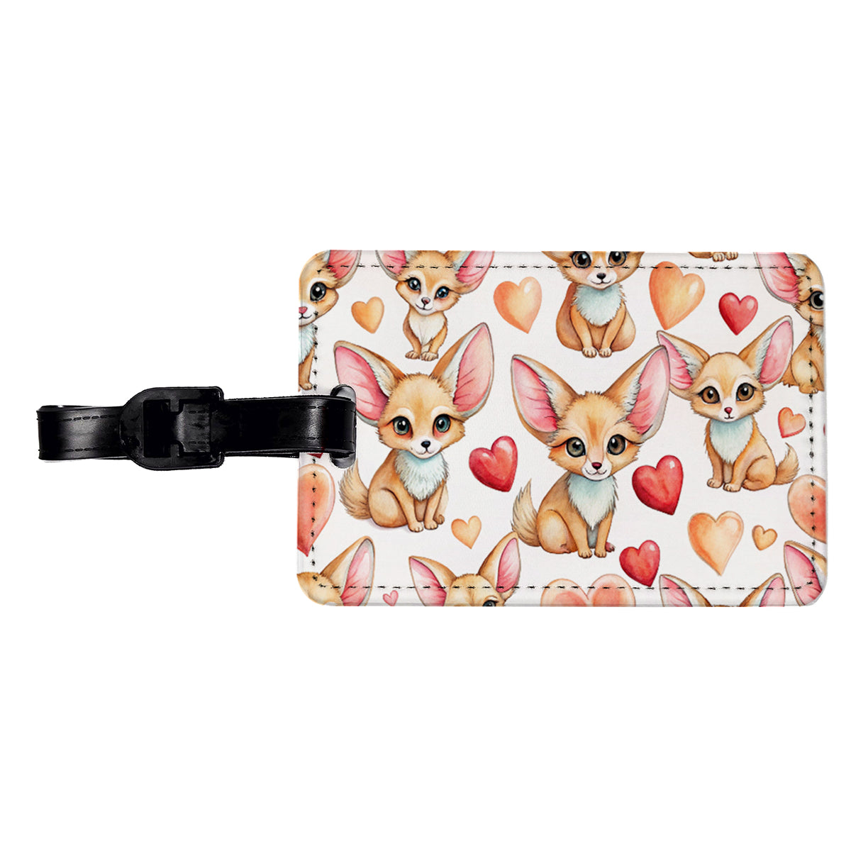 Chibi Fenec Foxes And Hearts Travel Faux Leather Luggage Tag