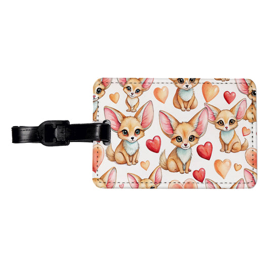 Chibi Fenec Foxes And Hearts Travel Faux Leather Luggage Tag