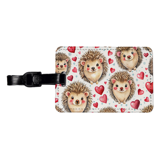 Chibi Hedgehogs And Hearts Watercolor Travel Faux Leather Luggage Tag