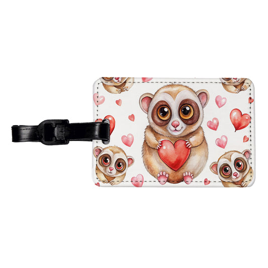 Chibi Slow Loris And Hearts Watercolor Travel Faux Leather Luggage Tag