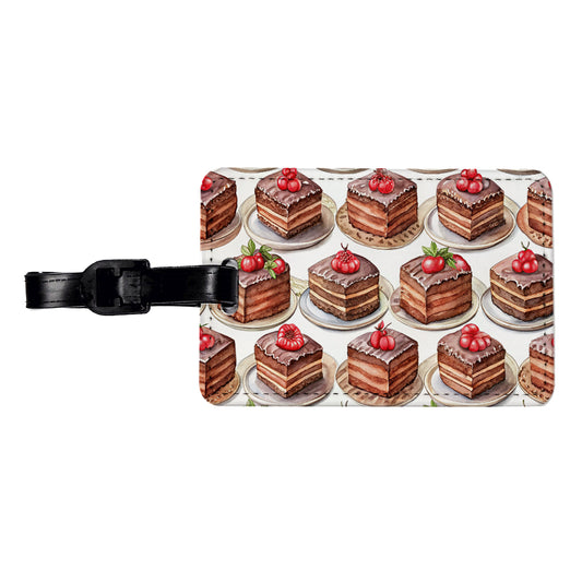 Chocolate Cake On Plates Travel Faux Leather Luggage Tag