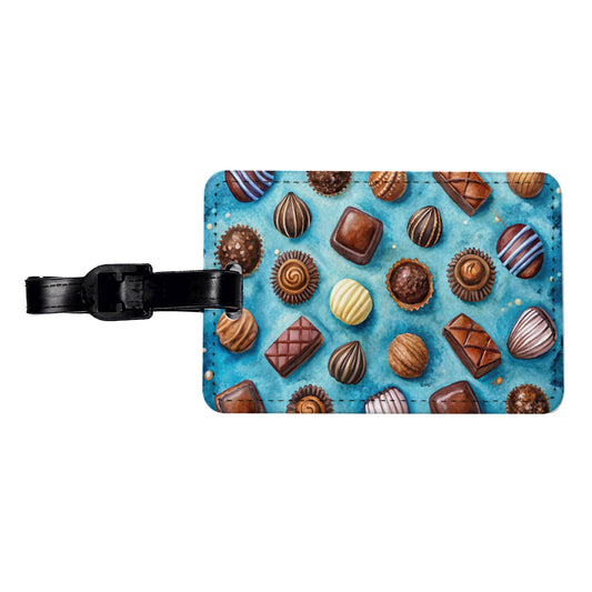 Chocolates Candy Blue Background Watercolor Travel Faux Leather Luggage Tag